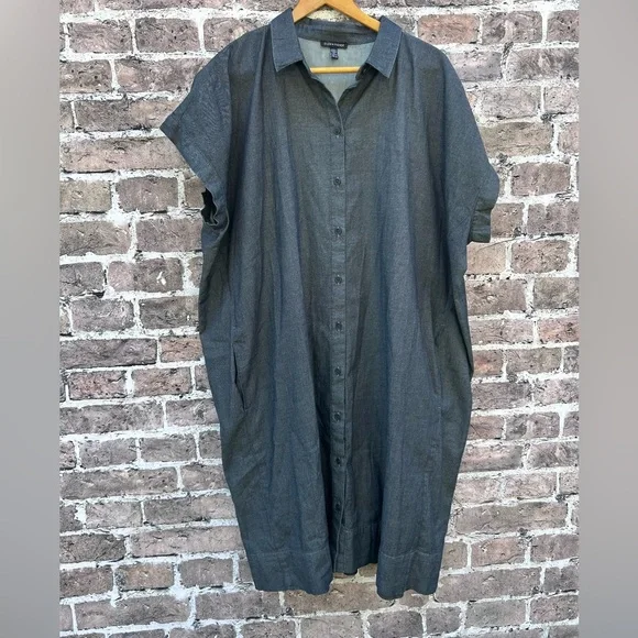 Eileen Fisher size 2X denim organic cotton twill shirt dress - Picture 1 of 10